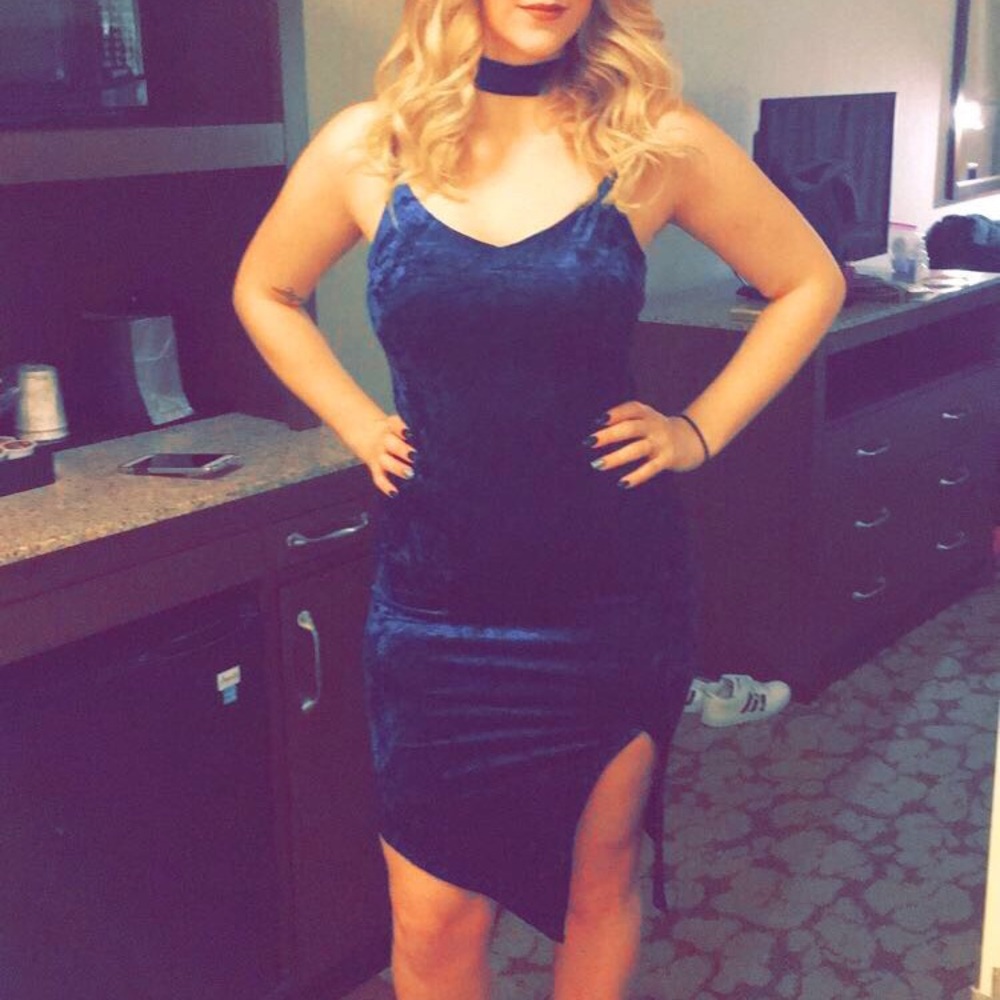 Blue crushed velvet dress